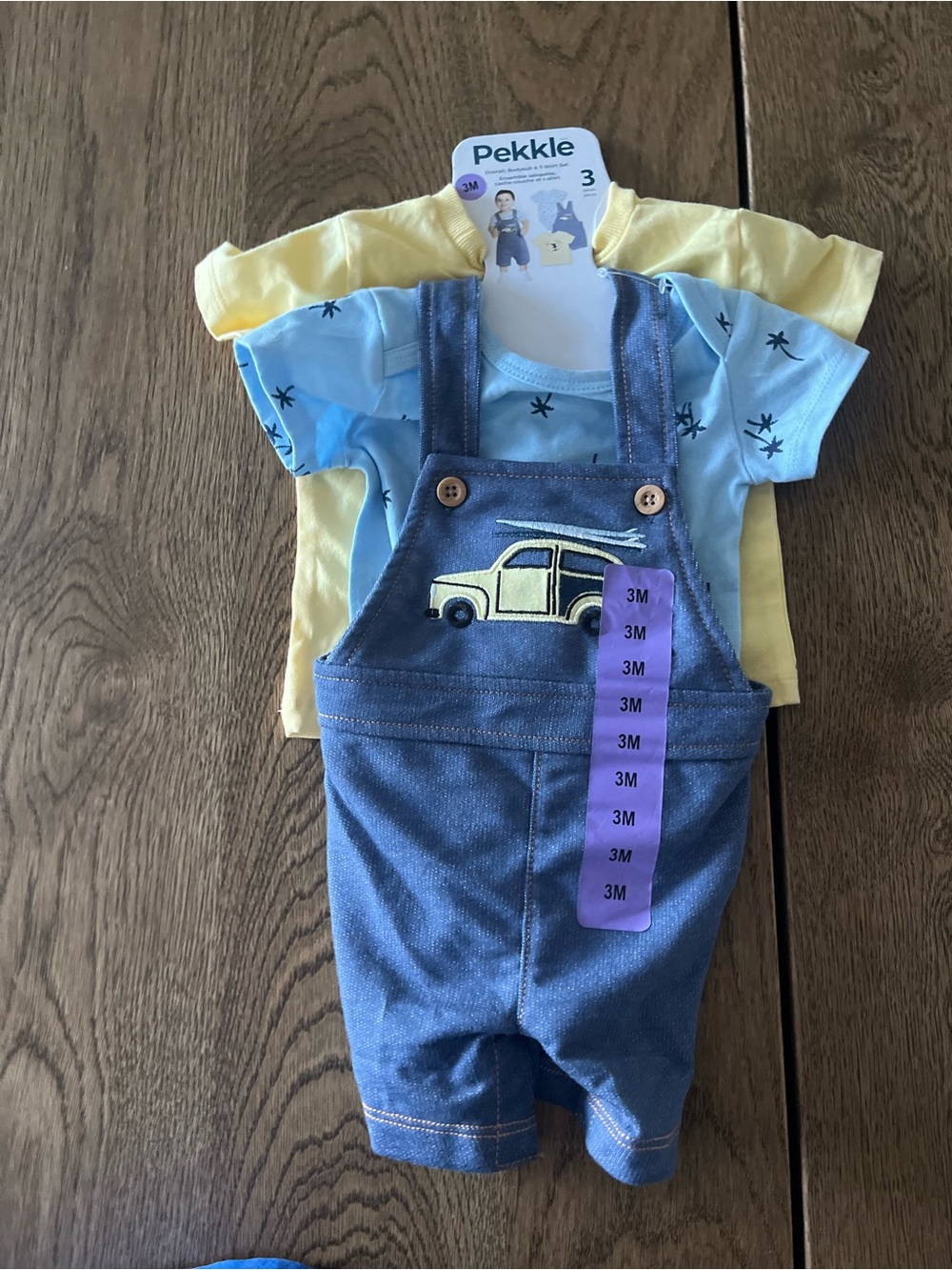 Pekkle Baby 3M Blue Overalls Set with Yellow & Light Blue Tees